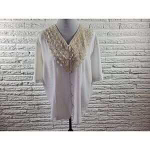 Maggie Barnes Women Top 20W Plus Short Sleeve Crochet Cloth Buttons WHI29E